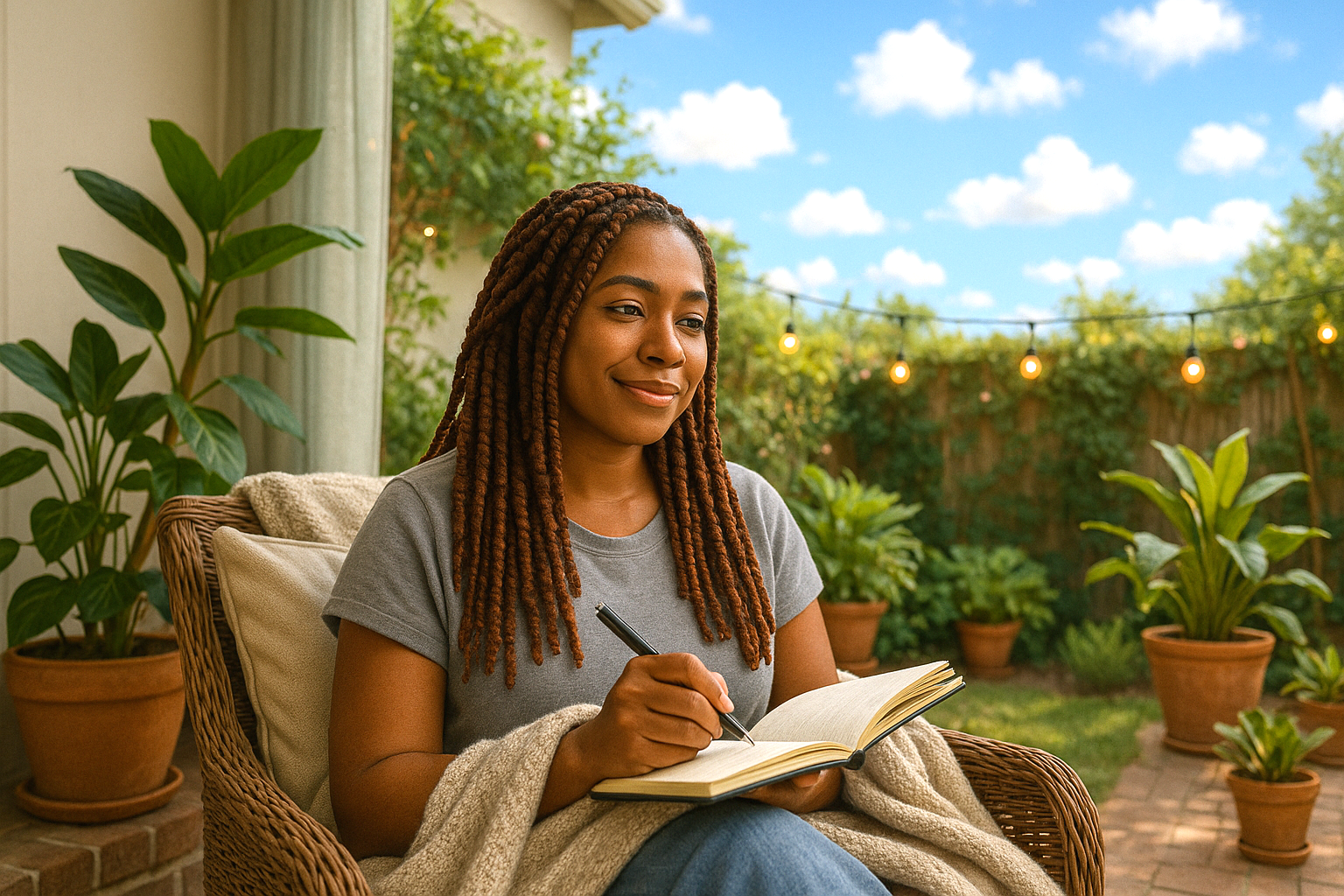 black woman sitting on patio restoring my integrity